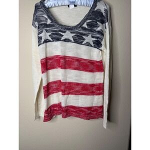 Venus American Flag Stars and Stripes Knit Sweater Womens XL Red White Blue